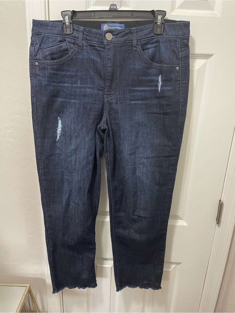 Democracy Dark Blue Distressed Cropped Jeans